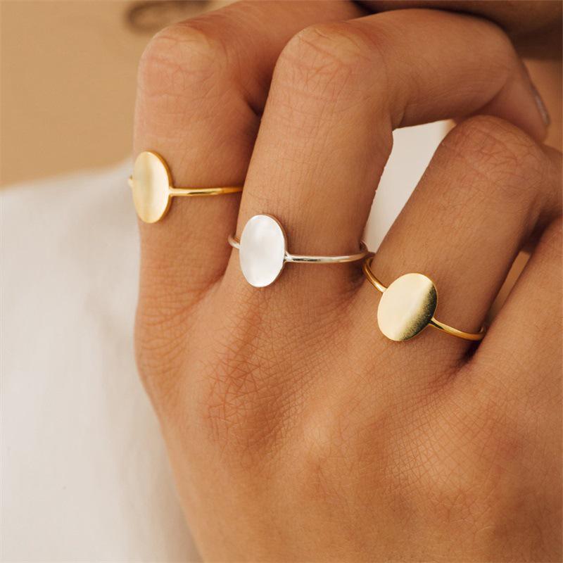eManco Women's Gold-Plated Stainless Steel Geometric Oval Ring