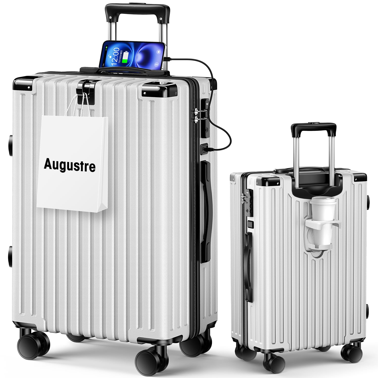 

Carry Carry Double Cup holder USB charging Hidden hook 360 degree Equipped with TSA Zipper Business trip be carried on [Augustre] Suitcase, Carry-on,