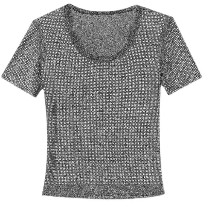 Summer Streetwear Girl Luxury Hot Drill Slim Fit T-Shirt Fashion Temperament O-Neck Short Sleeve Shiny Diamonds Women Tees Tops