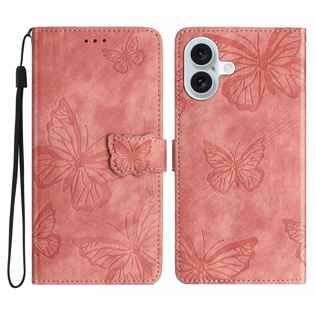 For iPhone 17 Case Butterfly Design Flip Wallet Leather Phone Cover Skin-Touch