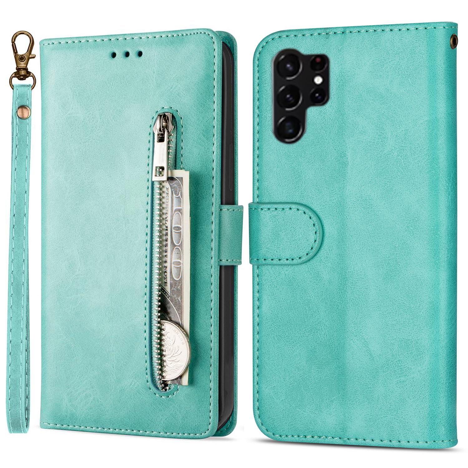 

For Samsung Galaxy S25 Ultra Case Anti-Scratch Zipper Wallet Leather Phone Cover Green