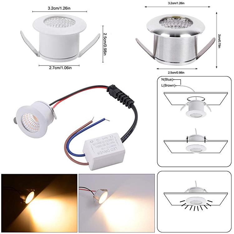 Mini LED Recessed Spotlight for Jewelry/Wine Display, 3cm-4cm Opening, Bullseye/Starry Sky Design