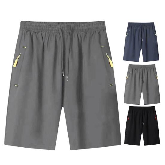 Men Summer Casual Shorts with Zipper Pockets Elastic Waist Drawstrings Wide Leg Running Fitness Beach Short Pants