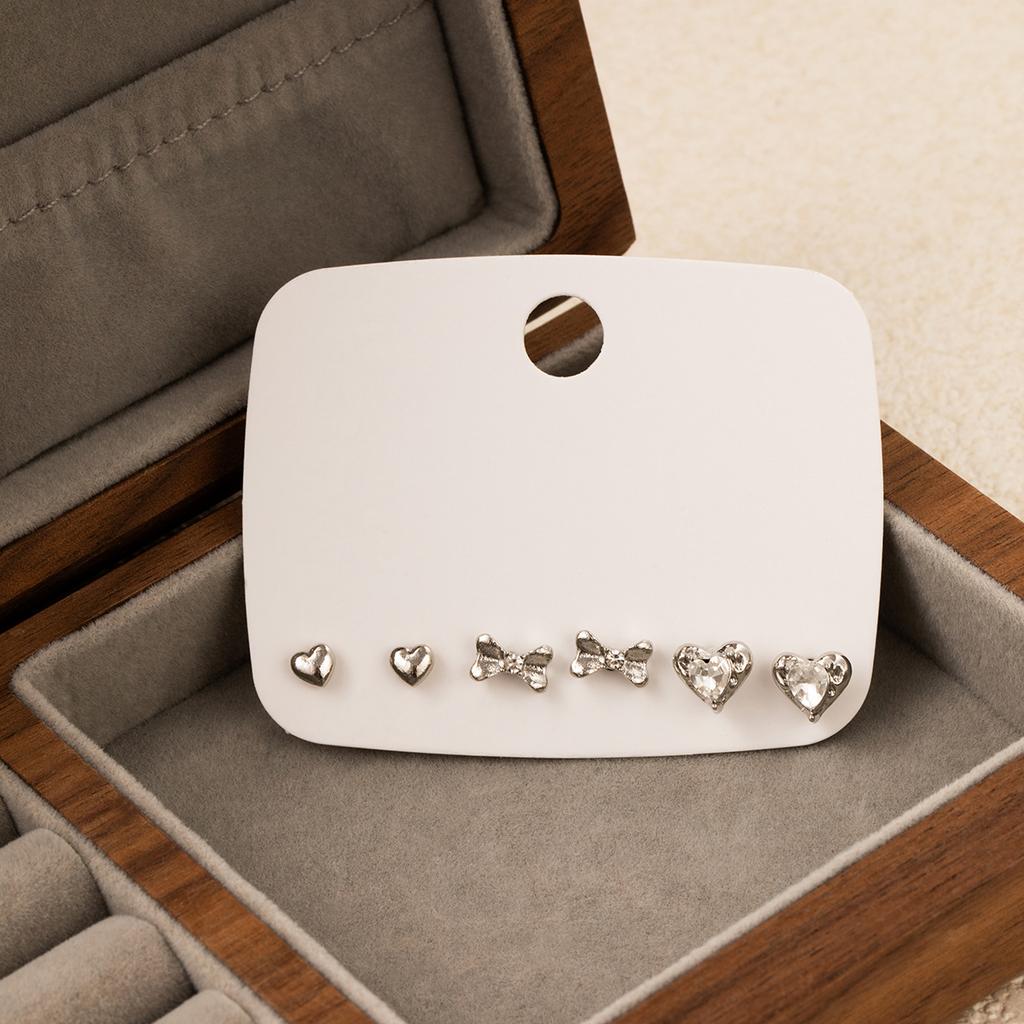 Simple Daily Exquisite Small Three-Piece Earrings Love Bow Diamond Fashion Commuter Earrings