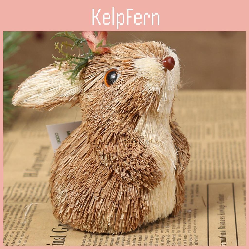 Christmas Ornament Bunny Figurines Animal Holiday Tree Creature Ornament Handmade Woodland Straw Decorative Set Natural Wooden For Home Decor