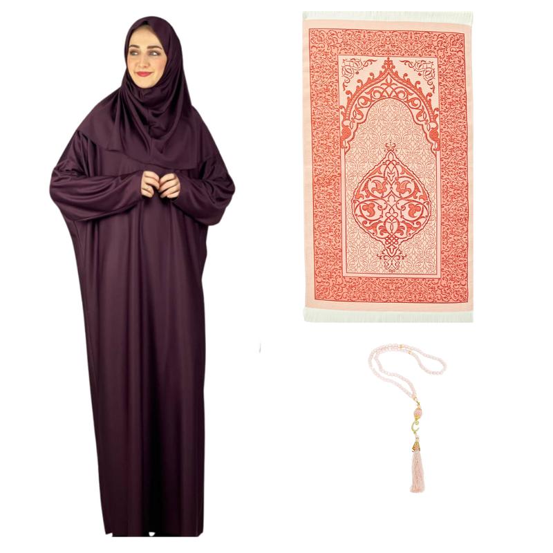 Women Prayer Dress With Hijab Rug Tasbih Muslim Set Islamic Clothes Abaya Jilbab Dubai Kaftan For Eid Ramadan
