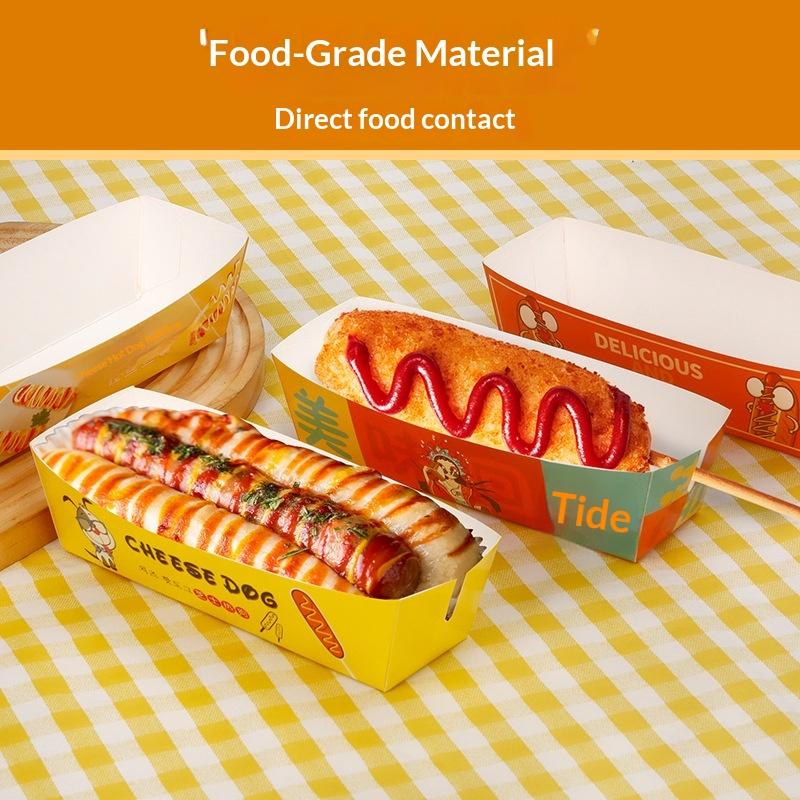 100Pcs Hot Dog Packaging Box Paper Disposable Party Tableware Food Serving Tray For Caterers Catering Boxes