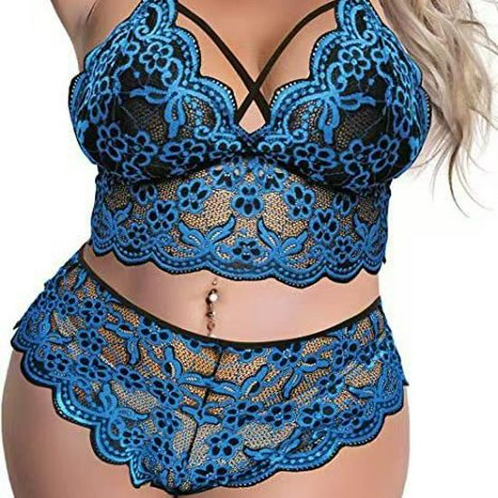 Plus Size Sheer Lace Bra & Panty Set - Sexy Teasing Lingerie