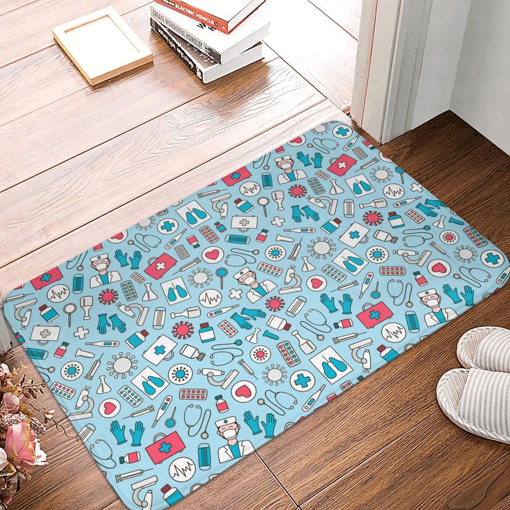 Cartoon Doctors Nurse Door Floor Bath Mats Anti-Slip Indoor Nursing Medical Pattern Doormat Garden Entrance Rug Carpet Footpad