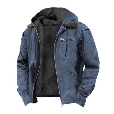 Men Sweatshirt Coat with Hooded Long Sleeve Multiple Pockets Zipper Placket Thickened Plush Lining Jacket Coat