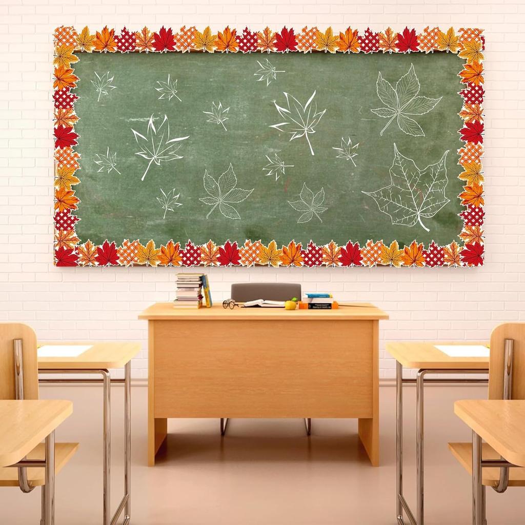 1 Roll Fall Maple Leaf Border-Autumn Leaves Classroom&Office Decor,Thanksgiving Chalkboard Wall Trim, Fall Foliage Design