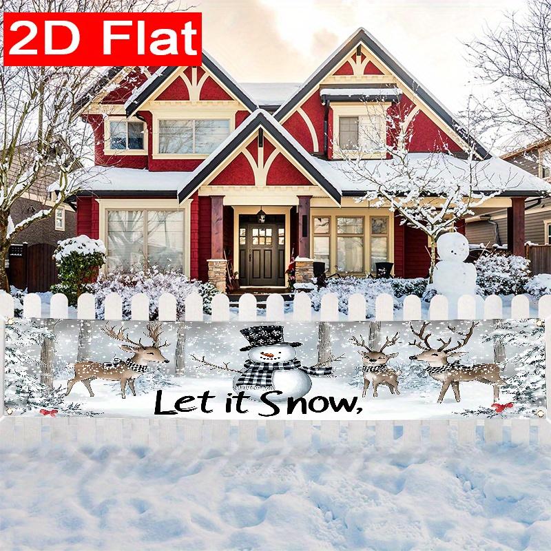Let It Snow Snowman Banner, Winter Holiday Celebration Design, Polyester Outdoor Garden Porch Fence Wall Christmas New Year Party Decoration