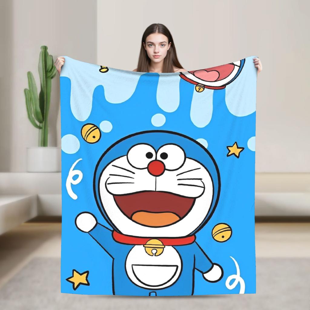 Cartoon D-Doraemon  Warm Soft Blanket  Camping Plush Throw Blanket Novelty Bedroom Flannel Bedspread Sofa Bed Cover