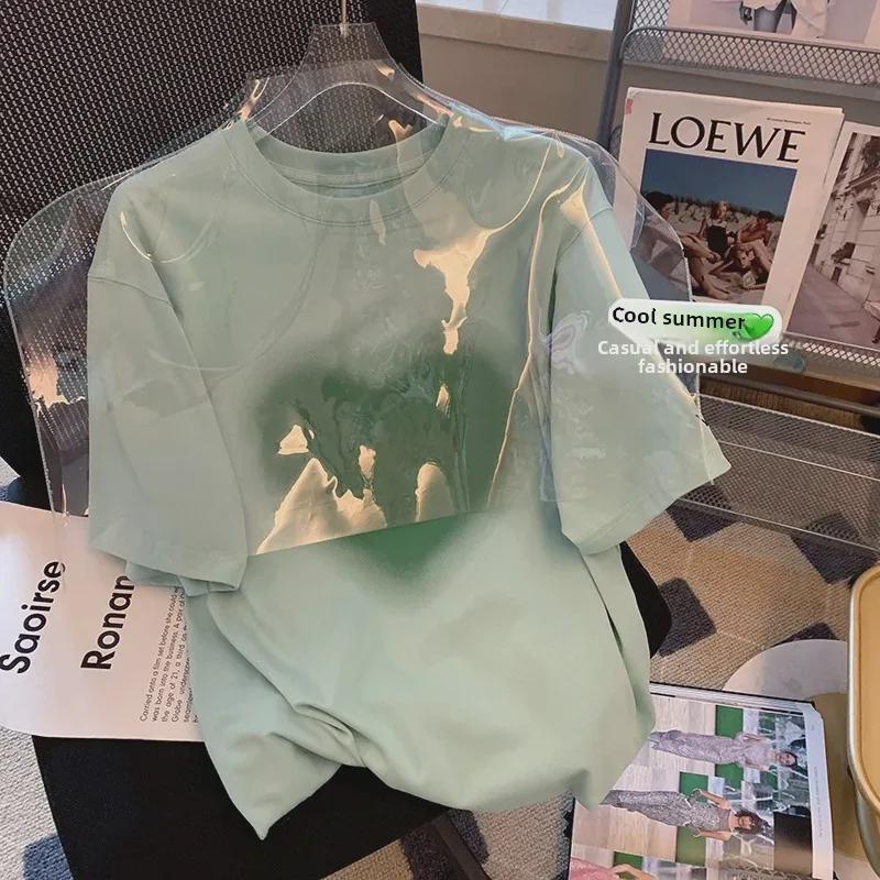

Women s Casual Green Heart Print Cotton Mid-Sleeve Top L