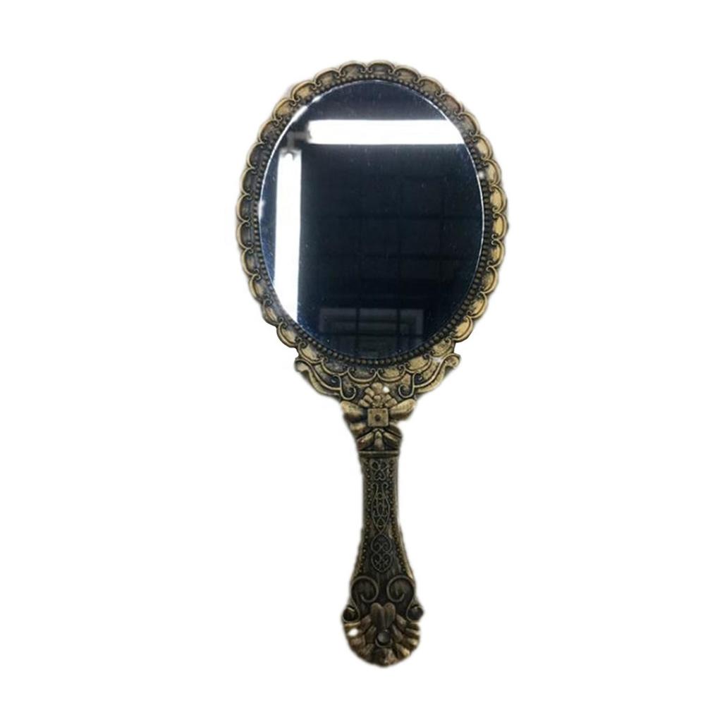 Antiek Vintage Bloemig Ovaal Spiegel Draagbaar Dames Hand-held Reis Glas Make-up Tool Decoratieve Objecten