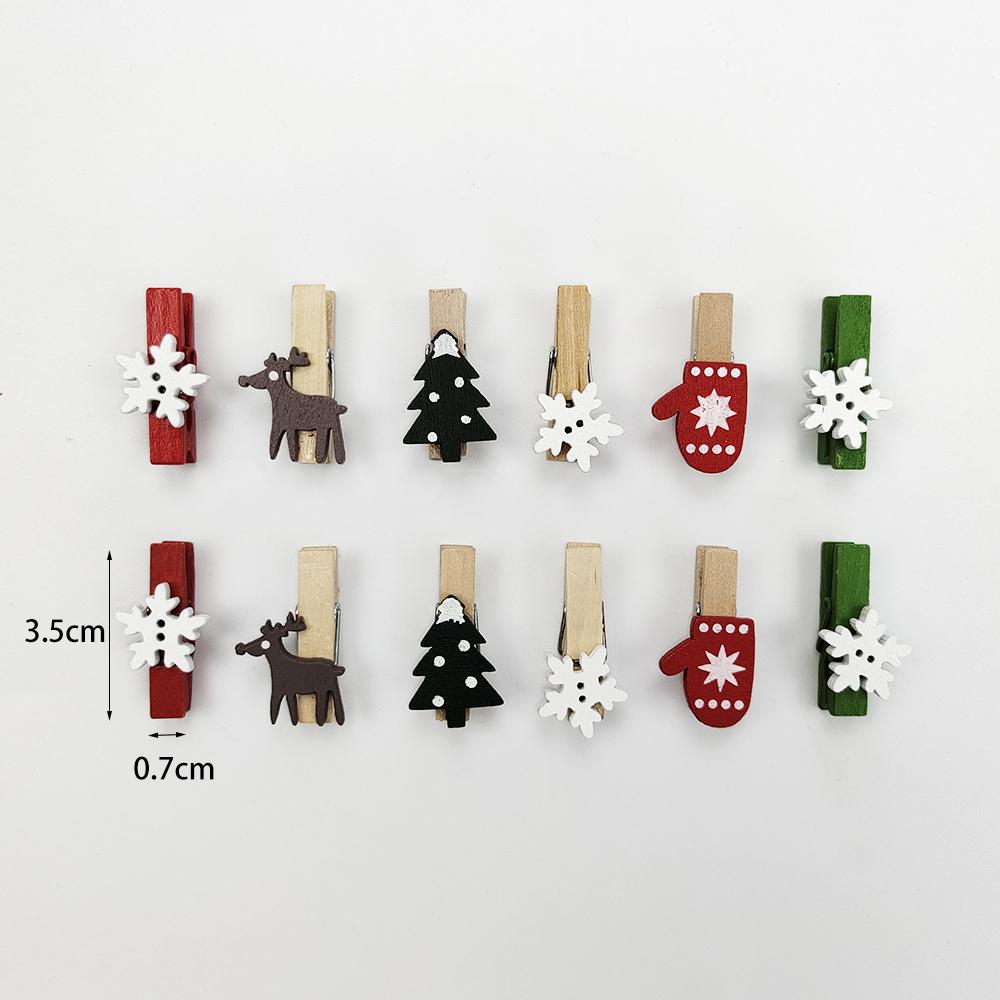 100Pcs Mixed Color Christmas Mini Wooden Clips Red Green Snowflake Elk Christmas Tree Decor Accessories Xmas 2023 Decorations