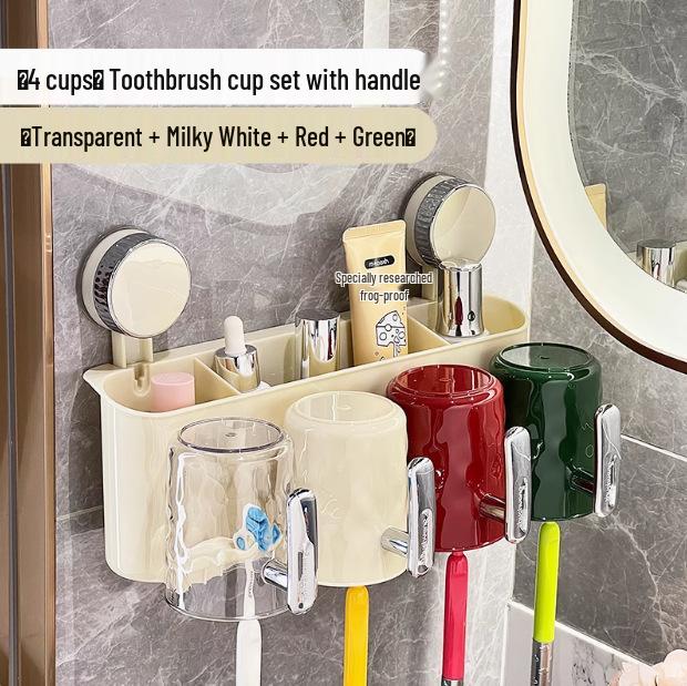 No-Drill Wall-Mounted Toothbrush & Cup Holder