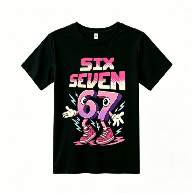 Fashion Cartoon 67 Graphic Print Outdoor Street Kids T-shirt and Shorts Summer Home Casual Outfit Boy and Girl's Sports Set