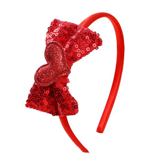 Girl Headband Sparkling Sequins Hearts Bow Decor Lightweight Hair Hoop красный