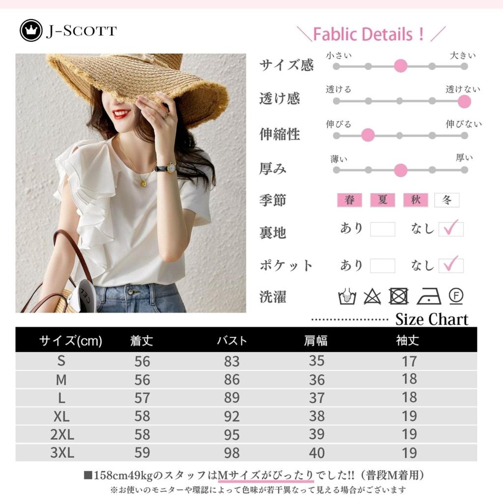 J-Scott Ruffle Sleeve T-Shirt, Mixed Fabric, Asymmetrical, Short Sleeve, High-Quality Cotton Blend, Casual, White, JS51-WH-3XL (Limited Stock)