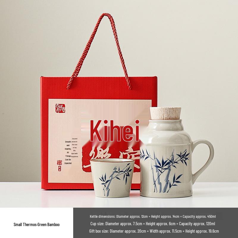 Ru Kiln Ceramic Insulated Teapot Set: Mute Thermos Pot with Teacup and Lid, Large Capacity, Chinese Style Office Cup.