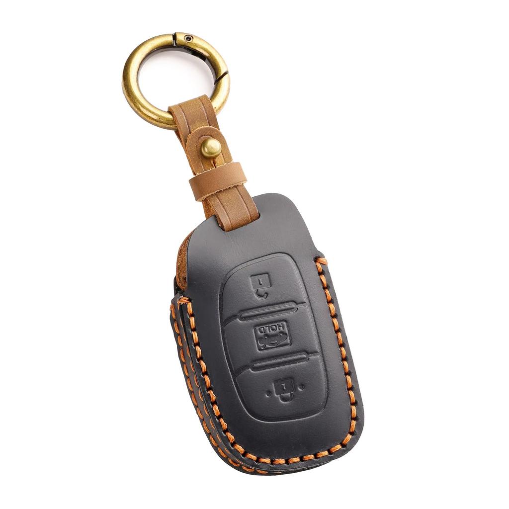 Premium Genuine Leather Key Fob Cover for Hyundai Elantra Tucson Santa Fe Flip Smart Key Shell