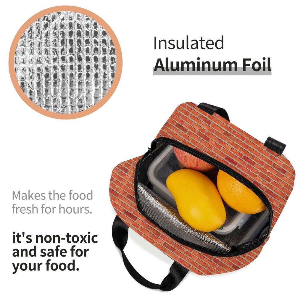Red Brick Wall Insulated Lunch Bag for Women Kids Portable Food Boxes Thermal Lunch Box Tote