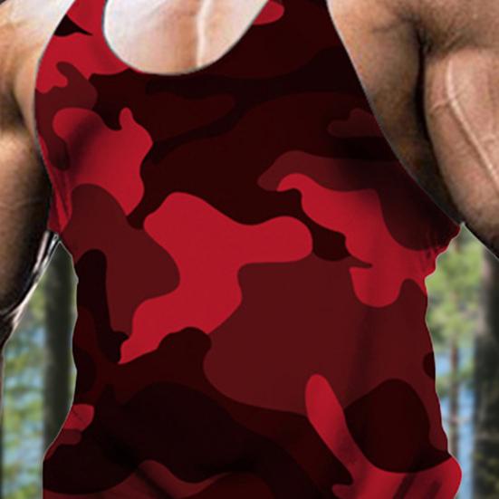 U-Ausschnitt Atmungsaktives Schnelltrocknendes Fitness-Westen-Oberteil Camouflage-Print Ärmellos Pullover Tunika Oberteil Herrenbekleidung