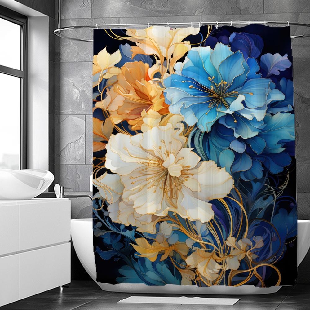 Perdea de duș cu flori acuarelă, imprimeu, modern, nordic, minimalist, material poliester, decor pentru casă, perdele de baie cu cârlige