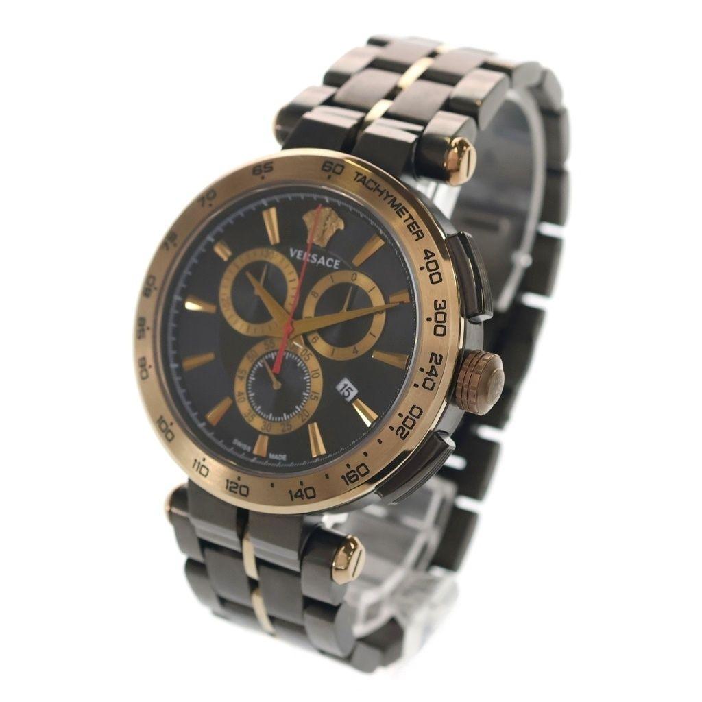 Used VERSACE AION Chrono Gent Quartz Black Dial 45mm Watch Black/Gold VE6CA0723