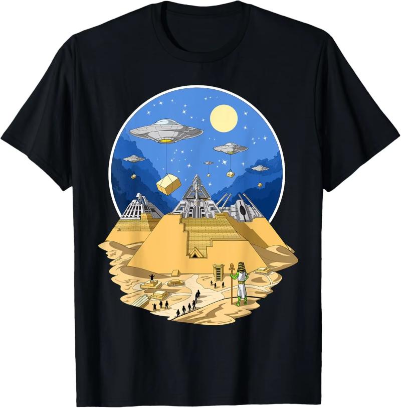 Aliens UFO Egyptian Pyramids | Science Fiction T-Shirt Custom Printed Graphic T Shirts Y2k Funny Shirt Camisas Streetwear