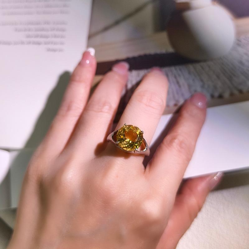 Brushed Craft S925 Sterling Silver Ring High Sense Natural Crystal Women Fine Jewelry