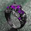 Gothic Purple Red Black Crystal Unique Black Skull Rings for Women Halloween Christmas Gifts Jewelry