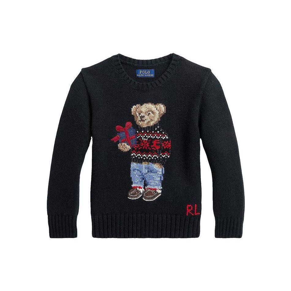 

Свитер Polo Ralph Lauren с принтом узоров с мишками, круглым вырезом, длинным рукавом, детский топ, черный, 323920665-001 L