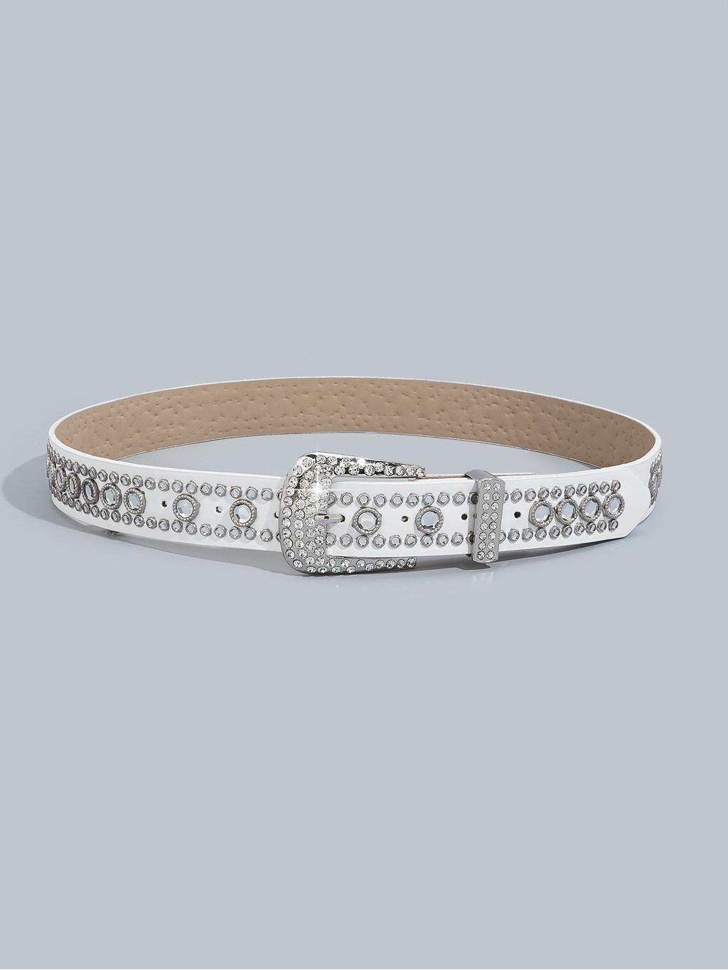 

Trendy Punk Rivet Rhinestone Waist Belt With European And American Style білий