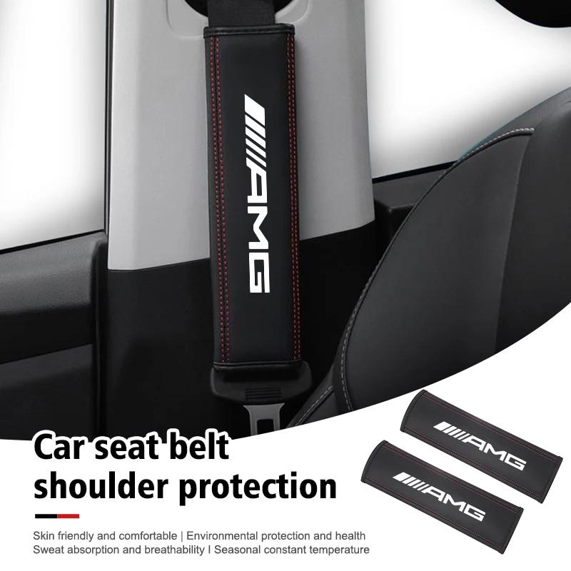TFSM4 For Mercedes Benz AMG W211 W204 W210 W203 CLA GLA Interior Accessories 2PCS Car Seat Belt Leather Safety Belt Shoulder Covers