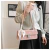 Fashionable Silk Scarf Faux Leather Shoulder Bag Trendy Baguette Square Purse for Women CLE
