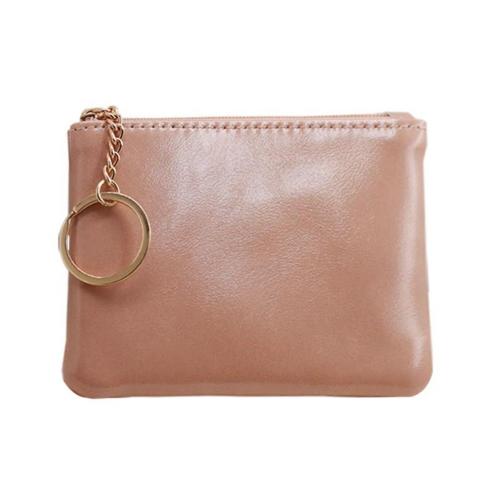 Fashion PU Leather Coin Purse with Keychain Portable Card Holder Zipper Closure Wallet Women