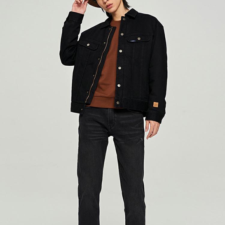 Lee Comfortable Solid Color Denim Jacket Down Coat Men Outerwear Black LMT0063193YS00F898L00