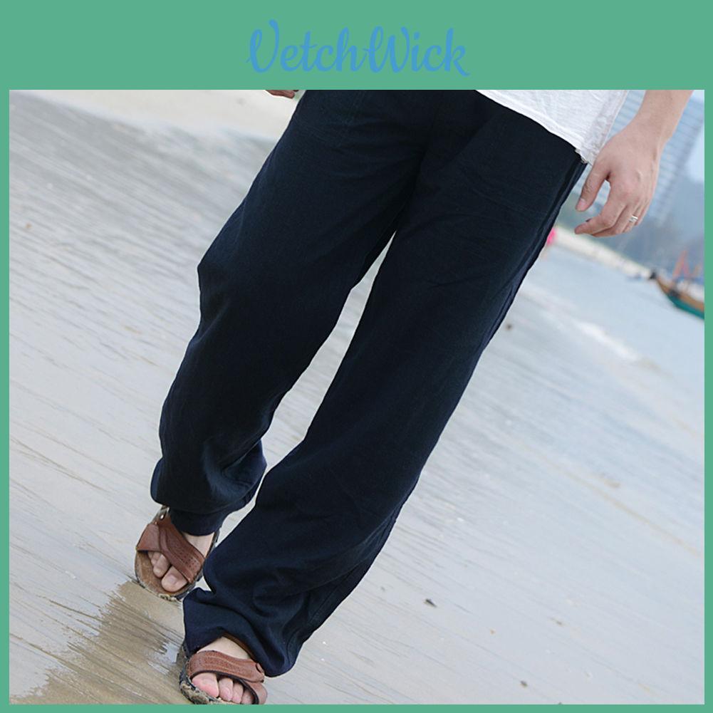 Versatile 2018 Men's Linen Loose Beach Pants Offering Stylish Casual Long Slacks Fit
