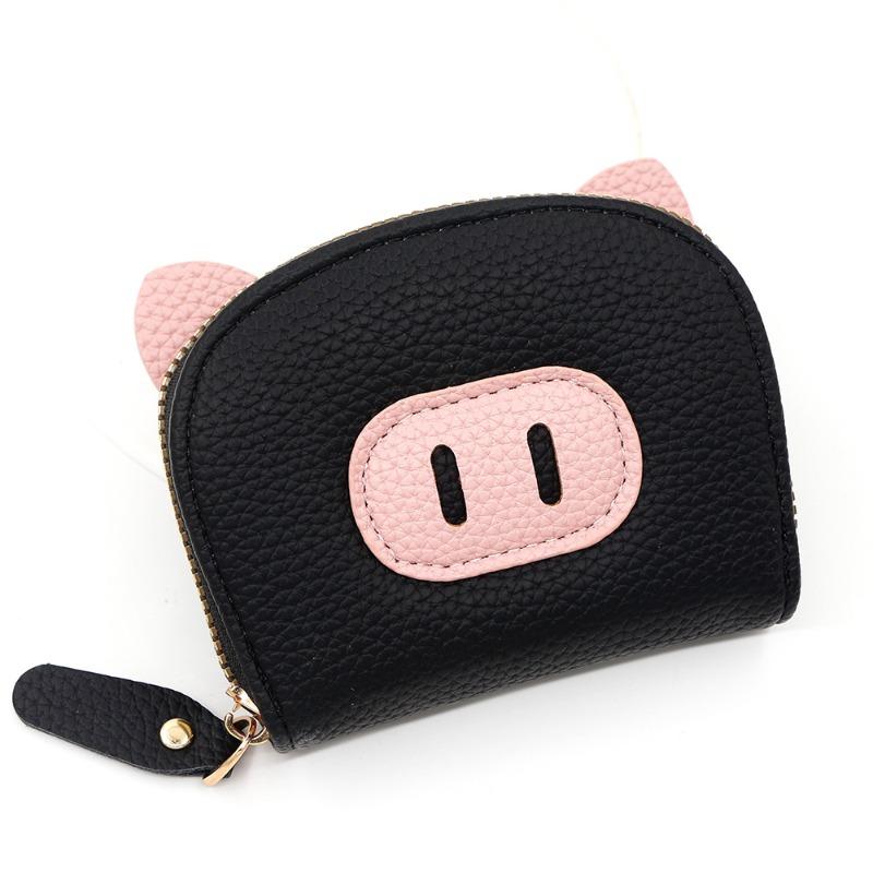 Portacarte Portafoglio Maialino Carino Pelle PU Portamonete con Cerniera Mini Porta Carte di Credito Organizzatore Carte a Fisarmonica Tasca Piccola Portafoglio per Donne Bambini