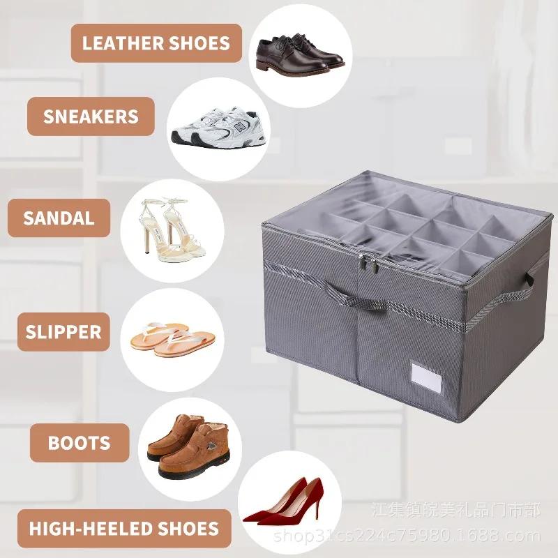 Shoe Storage Box 16-grid Shoe Box Multi-function Shoe Storage Box Transparent Storage Box Folding Shoe Box