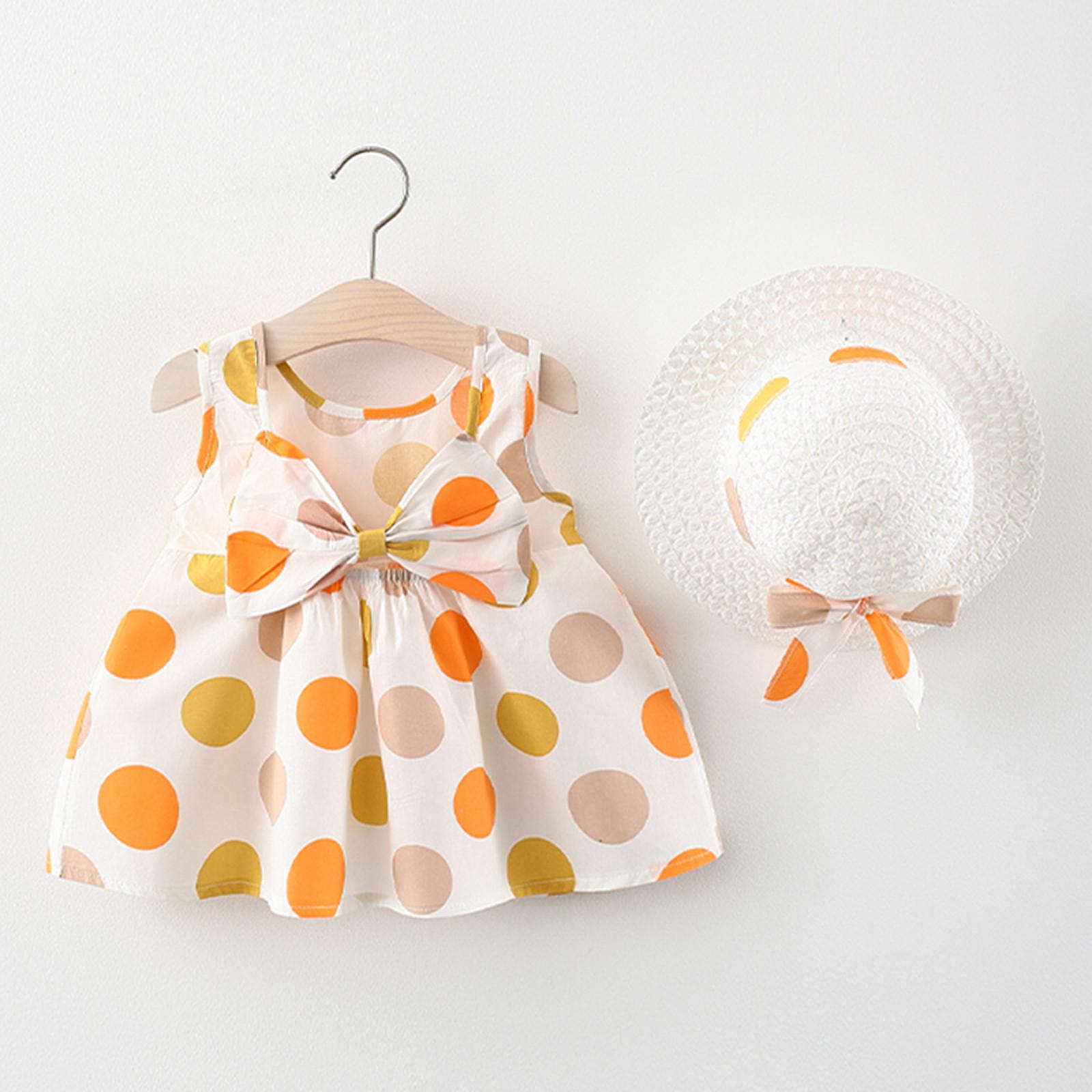 

Летнее детское милое платье с принтом без рукавов, платье принцессы + комплект шляпы 90-9/10 жёлтый