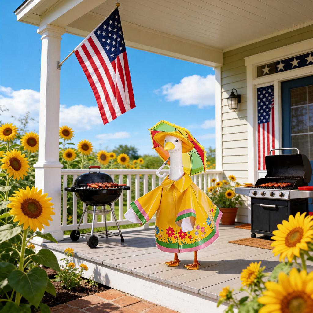 Goose Spring Outfit with Umbrella Hat Goose Costume Fits Lawn Geese Statues for Summer Outdoor Patio Garden Decoration