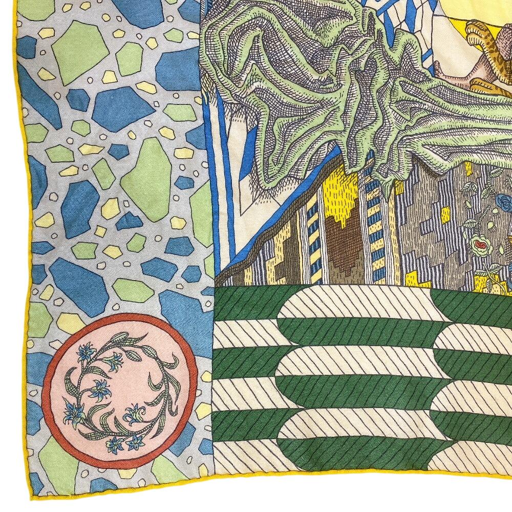 HERMES The Dance of the Amazons cashmere Caléjean 140 shawl yellow cashmere Used