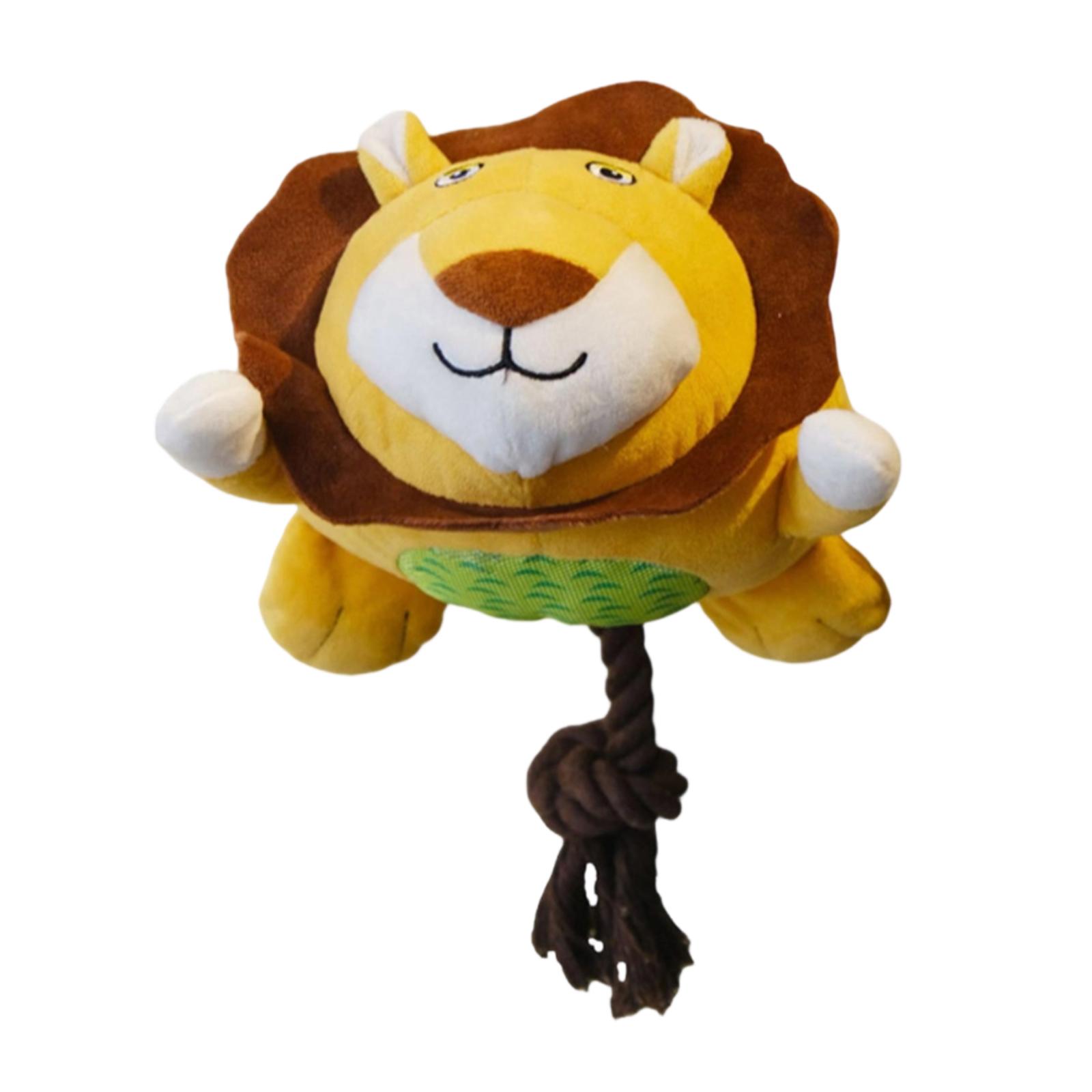 

Plush Lion Shaped Soft Dog Toy with Durable Rope Tail Squeaky Chew Toy for Interactive Play and Pet Entertainment One Size