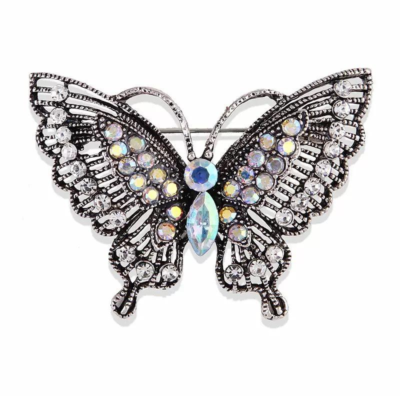 

Европейско-американская винтажная брошь-бабочка со стразами: Модная брошь на лацкан в виде насекомого из сплава