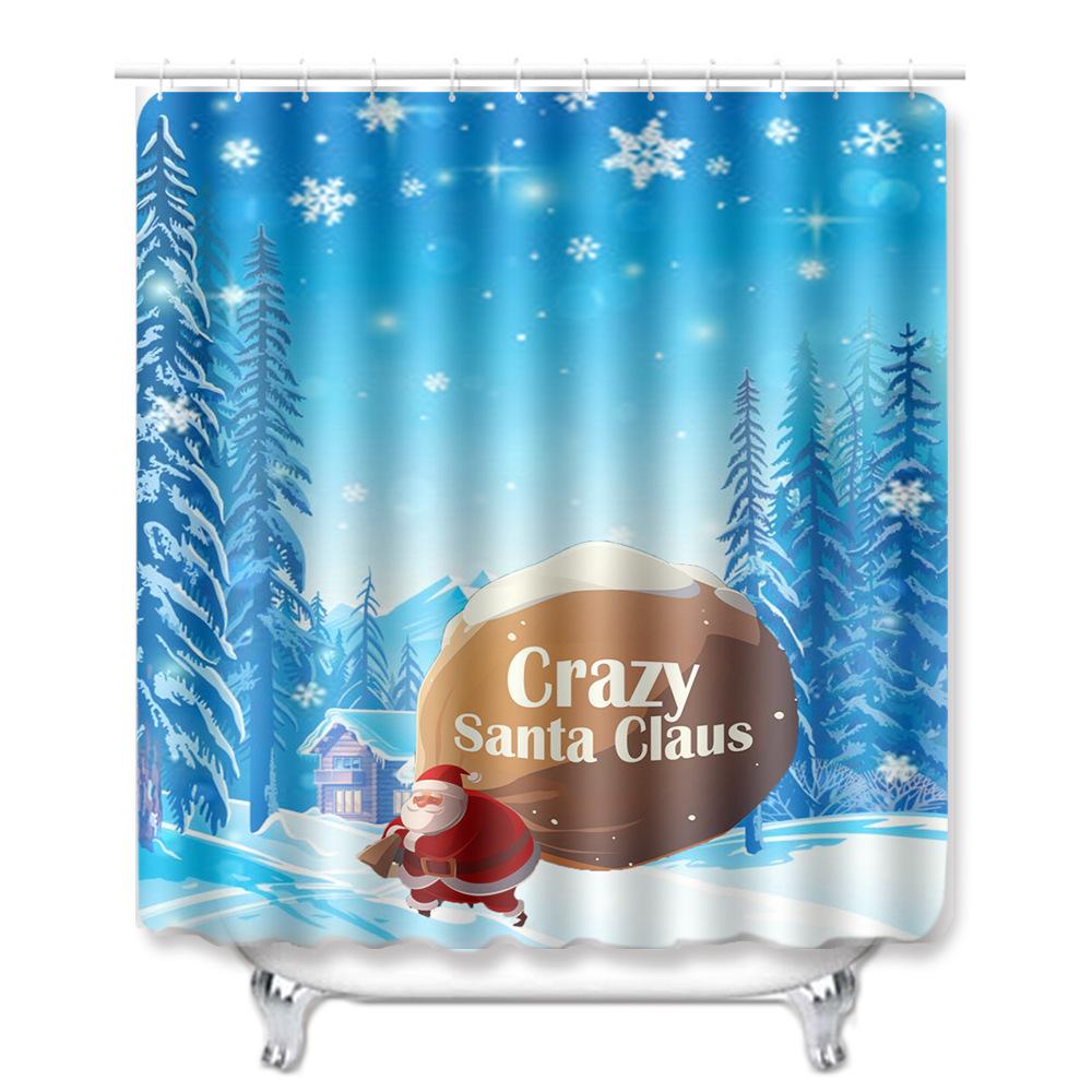 Christmas Shower Curtain Floor Mat Combination Four-Piece Set Kitchen Door Mat Bedroom Living Room Carpet