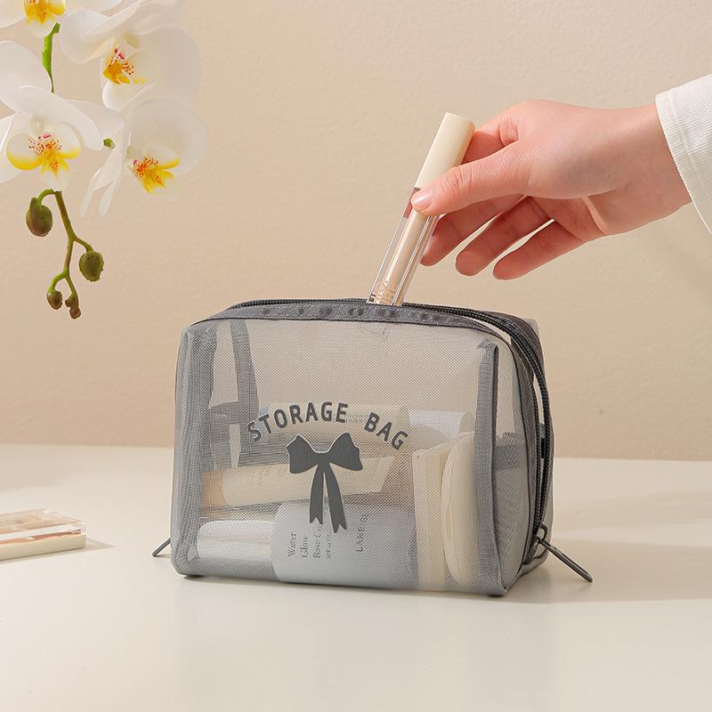Large Capacity Mesh Cosmetic Bag Translucent Travel Storage Bag Zipper Lightweight Toiletry Bag