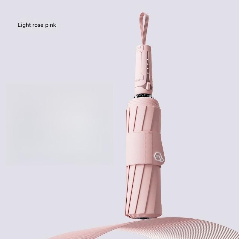 

Fully Automatic Short Handle Umbrella Reinforced And Thickened Windproof Rainproof Tri-Fold Car-mounted Sun Protection Umbrella рожевий